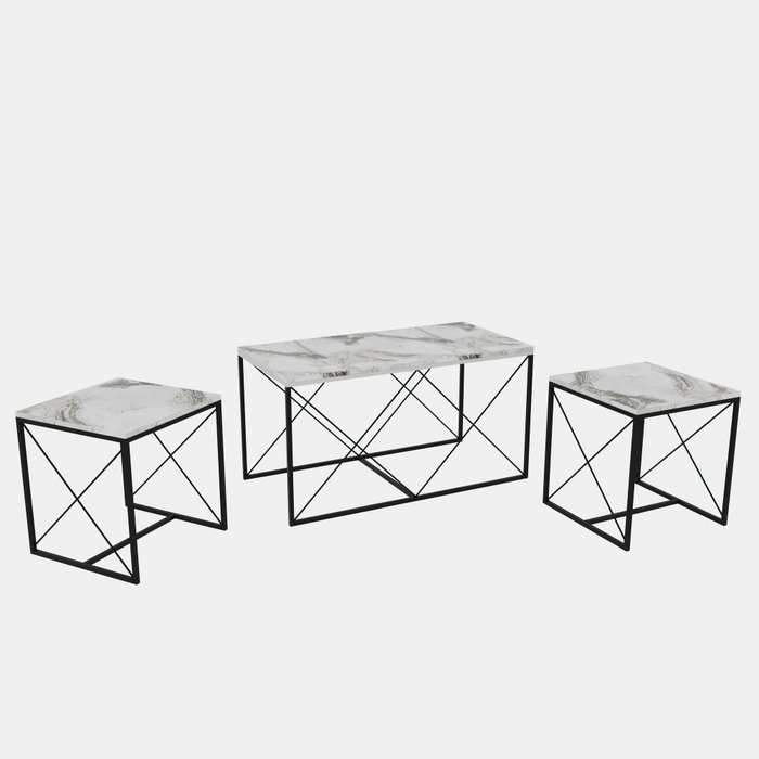 Hanah Home Defne - Juego de mesa de centro Mármol Blanco y Negro Hanah Home Defne - Juego de mesa de centro Mármol Blanco y Negro